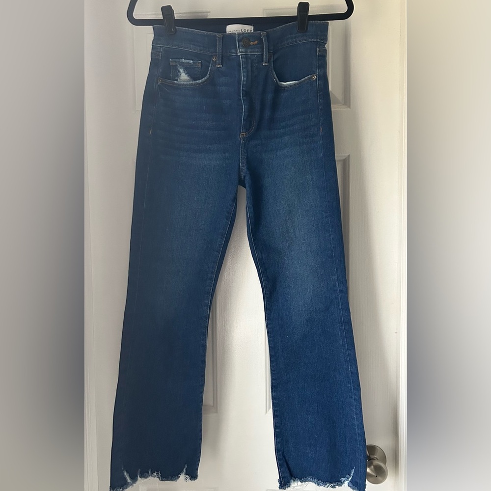 LOFT Dark Blue Kick Crop High Rise Denim Jeans